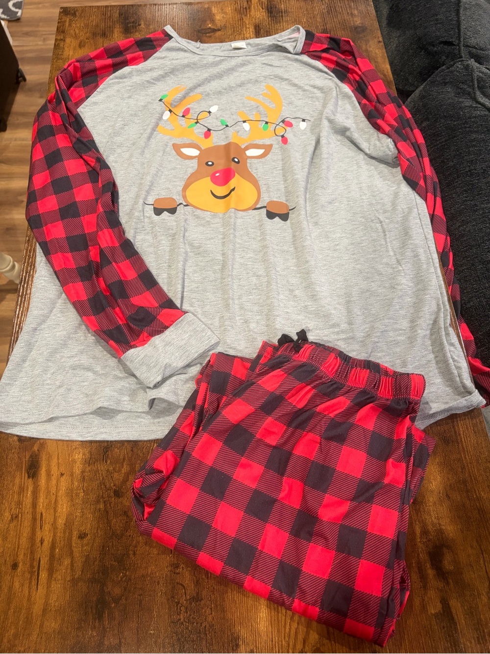 Family Red Buffalo Plaid Reindeer Pajama Set (set of 4, read description)